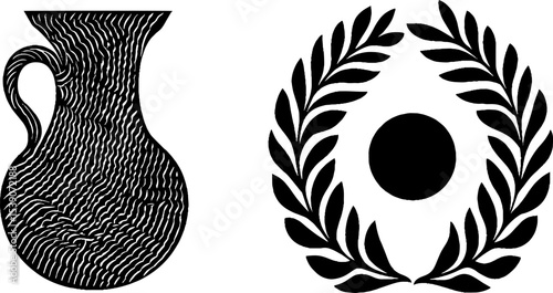 Classical design elements with amphora handle and laurel crown for heritage-inspired art projects