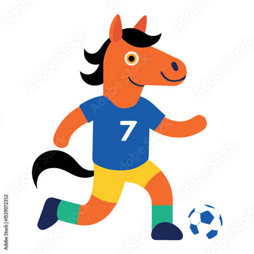 Cartoon Horse Athlete Playing Football Vector icon isolated on white background