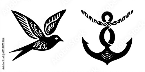 Nautical tattoo designs featuring swallow and anchor motifs for artistic inspiration