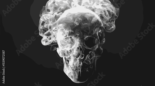 Smoke forming human skull on black background symbolizing danger of toxic habits healthy lifestyle