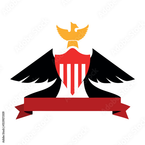 American Patriotism Eagle Wings, Shield, and Banner Design Concept