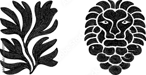 Ornamental set featuring marble lion and grapevine for elegant designs