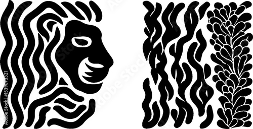 Artistic atrium elements with marble lion and grapevine ornament for design projects