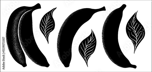 Banana arc and peel patterns with dotted shadow for creative design