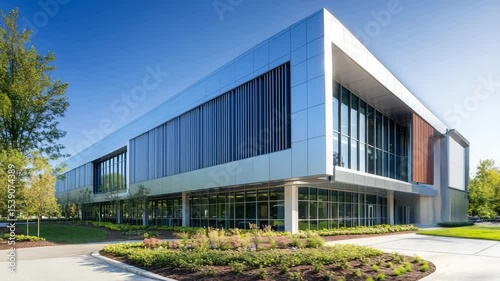 Modern medical facility featuring sleek stainless steel exterior and clean architectural lines