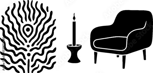 Minimalist design with book, candle, and armchair for cozy interior inspiration