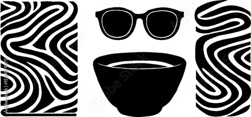 Minimalist book, glasses, and coffee cup design for contemporary art and interior decor