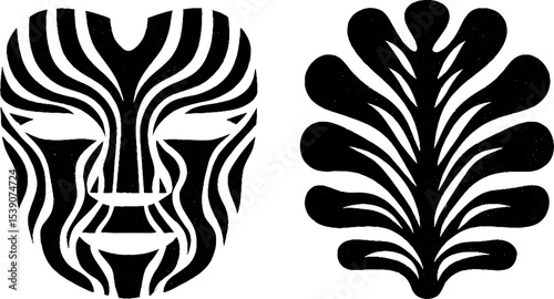 Abstract bronze mask with fig leaf and amphitheatre design elements for artistic inspirations
