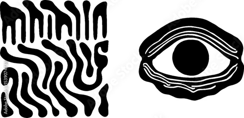 Abstract bronze mirror and comb fragments with eye pattern design