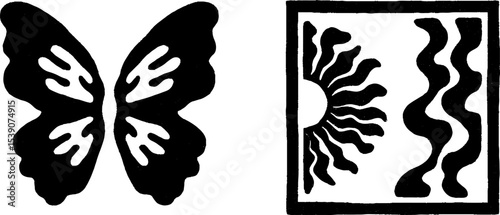 Artistic expression with butterfly wings, cracked mirror, and thorn motifs for creative design