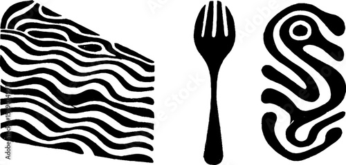 Artistic cake slice with teaspoon and swirl of frosting design for dining theme