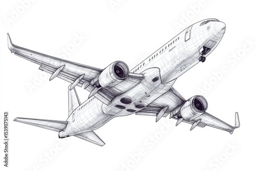 Commercial Airline Ascending Artistically Jet Airplane Illustration Aviation on White Background. Generative Ai