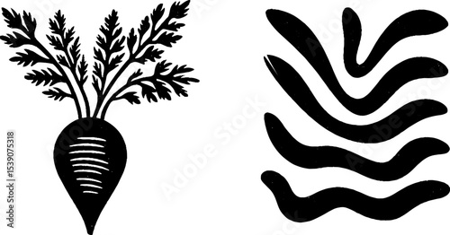 Carrot root with leafy top and soil line design for nature and gardening themes