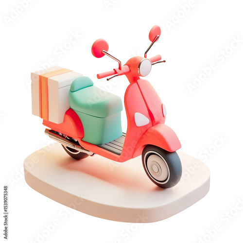 3D Vintage Scooter with Delivery Box on a Transparent Background