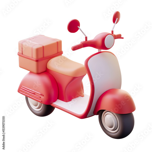 3D Vintage Scooter with Delivery Box on a Transparent Background
