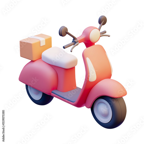 3D Vintage Scooter with Delivery Box on a Transparent Background
