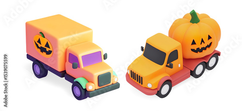Cartoon Truck with Halloween Pumpkin on a Transparent Background