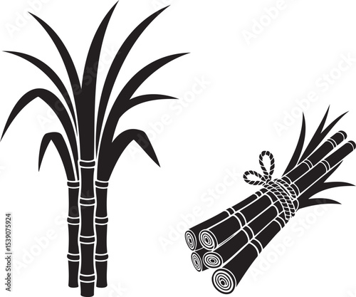 Sugarcane silhouette set vector illustration isolated On Transparent Background