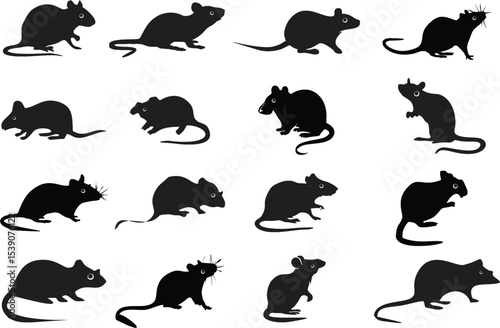 Rat or Mouse silhouettes on white. Symbol of resourcefulness, intelligence, and adaptability. Chinese culture, cleverness and ingenuity icon. Reuse in kids video games, poster or banner. eps 10