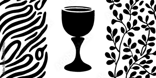 Elegant chalice with ivy tendril and fig shadow design for decoration or art projects