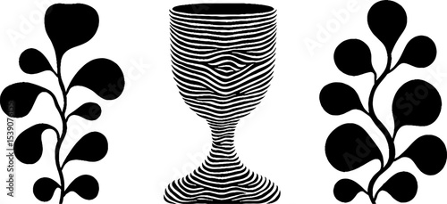 Abstract chalice rim with ivy tendril and fig shadow design for creative decor