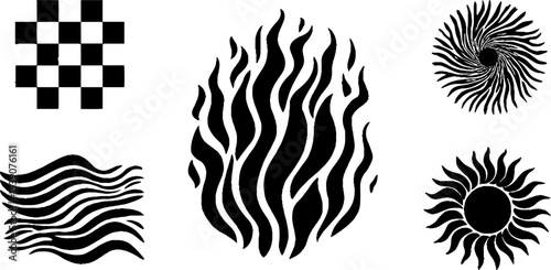 Abstract checker tile, rosette, and stylized flame design for decorative art