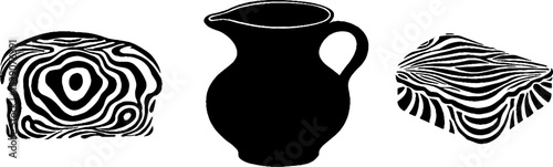 Rustic clay jug and artisan bread slice with tablecloth design for home decor