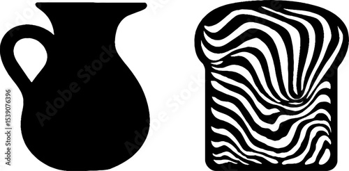 Clay jug and bread slice design for kitchen decor and culinary art