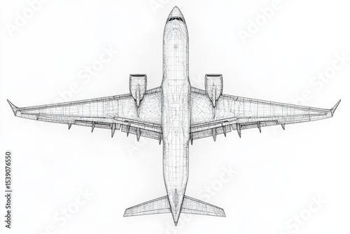 Airplane overhead illustration flight travel transportation aviation design on White Background. Generative Ai