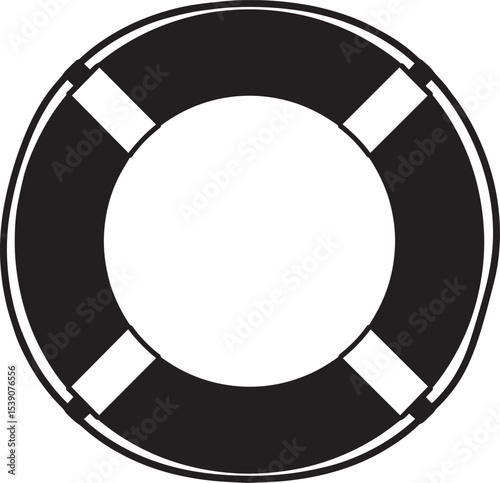 Nautical Life Ring Silhouette in Black | Marine Safety Icon Illustration Vector Format