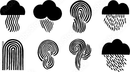 Abstract weather patterns and rainy cloud designs for creative projects