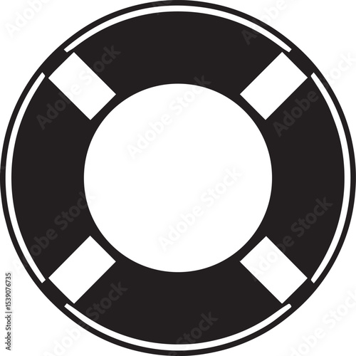 Nautical Life Ring Silhouette in Black | Marine Safety Icon Illustration Vector Format