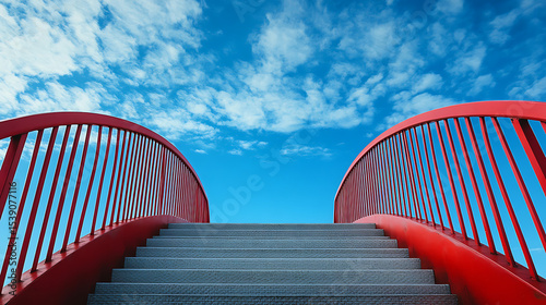 Red bridge stairs to blue sky clouds scenic view landscape travel destination architecture design outdoors path way