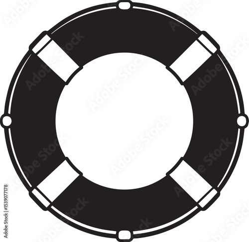 Nautical Life Ring Silhouette in Black | Marine Safety Icon Illustration Vector Format