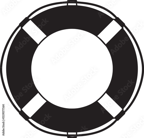 Nautical Life Ring Silhouette in Black | Marine Safety Icon Illustration Vector Format