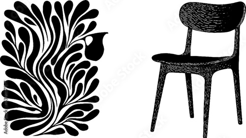 Mid-century modern dining chair and abstract floral pitcher design for home decor