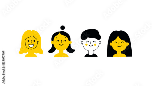 Joyful Faces Illustration: A collection of whimsical cartoon illustrations of smiling faces, each radiating warmth and happiness. A simple yet captivating artistic representation of positive emotions.