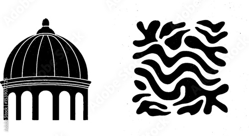 Architectural dome and artistic pattern design with decorative cornice against sky