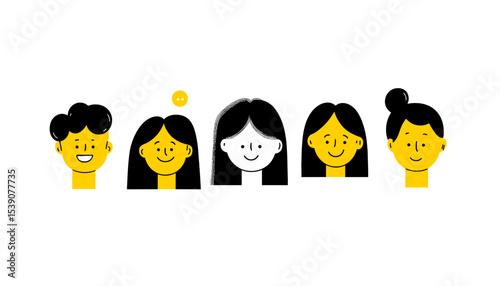 Diverse Expressions: a captivating collection of diverse individual face, each uniquely drawn and exuding individuality. Explore the essence of human uniqueness.