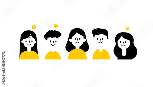 Diverse Group of Smiling People with Idea: A vibrant illustration showcasing a cheerful and diverse group of individuals. Each person embodies a unique perspective.