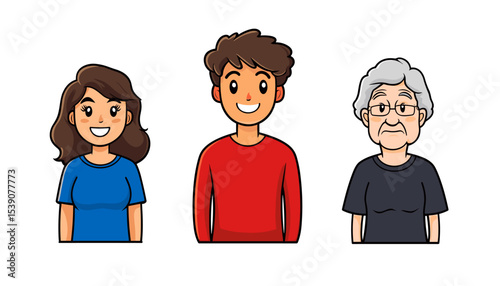 Family Portraits: A heartwarming illustration depicting a multigenerational family, showcasing a mother, a son, and a grandmother. conveying the essence of familial connection and love.