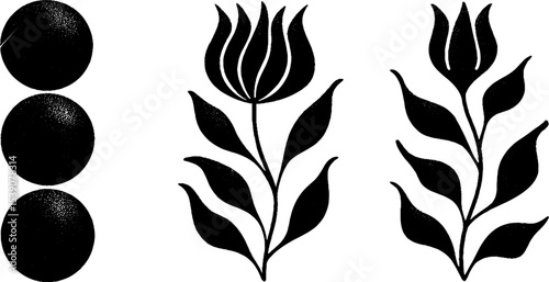 Artistic eggplant motifs and floral stalks for botanical design