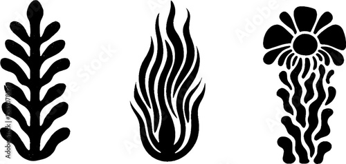 Mystical symbols with esoteric key, dark flame, and ancient patterns for spiritual design