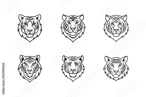 luxury tiger head logo icon line art silhouette vector