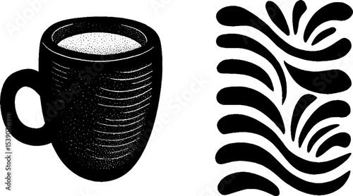 Morning espresso with croissant and decorative elements for cafes and breakfast designs