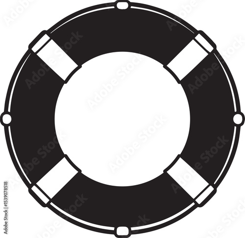 Nautical Life Ring Silhouette in Black | Marine Safety Icon Illustration Vector Format