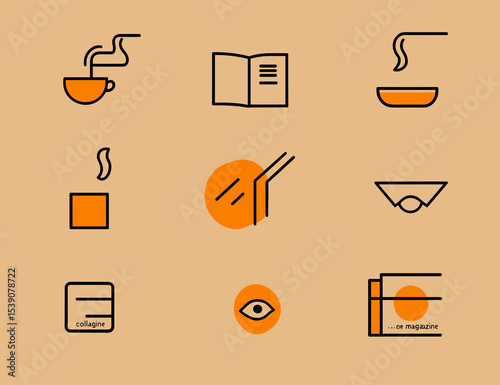 Minimalist Icon Collection: A curated set of minimalist icons, each a small emblem representing moments from daily life. The flat design style enhances visual clarity and versatility.