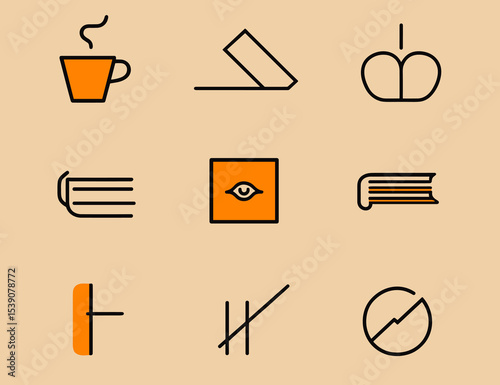 Abstract Literary Set: A captivating illustration featuring a collection of symbolic icons, each carefully crafted to represent different aspects of literary world. The warm.