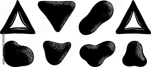 Abstract geometric shapes with floating triangles and scattered fragments for modern design
