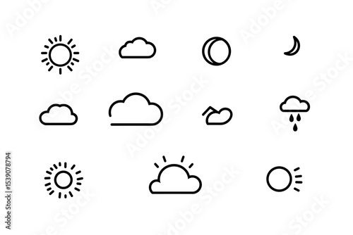 Weather Icons: Clean and simple weather icons, perfect for web design, illustrating various meteorological conditions with style.